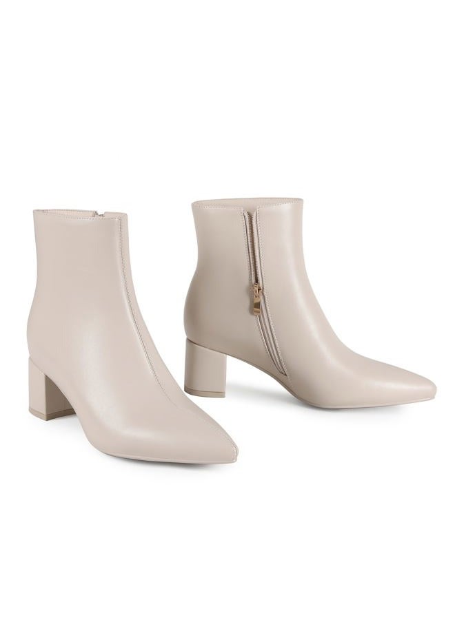 Abbleet Women's Ankle Boots Pointed Toe Chunky Block Heel Short Boots for Women Low Heeled Booties, Beige, 8 - Image 4