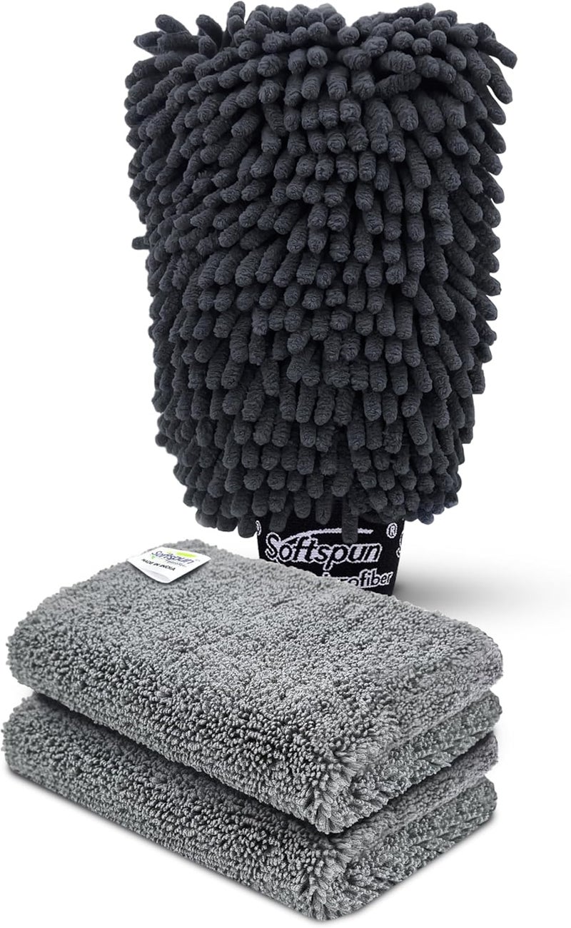 SOFTSPUN Fault optimized construction SOFTSPUN Microfiber Chenille & Glass Cloth Mitt, 1 Piece 1700 GSM Grey, Multi-Purpose Super Absorbent and Perfect Wash Clean with Lint-Scratch Free Home, Kitchen, Window, Dusting! Multi-use well-engineered build - Image 1