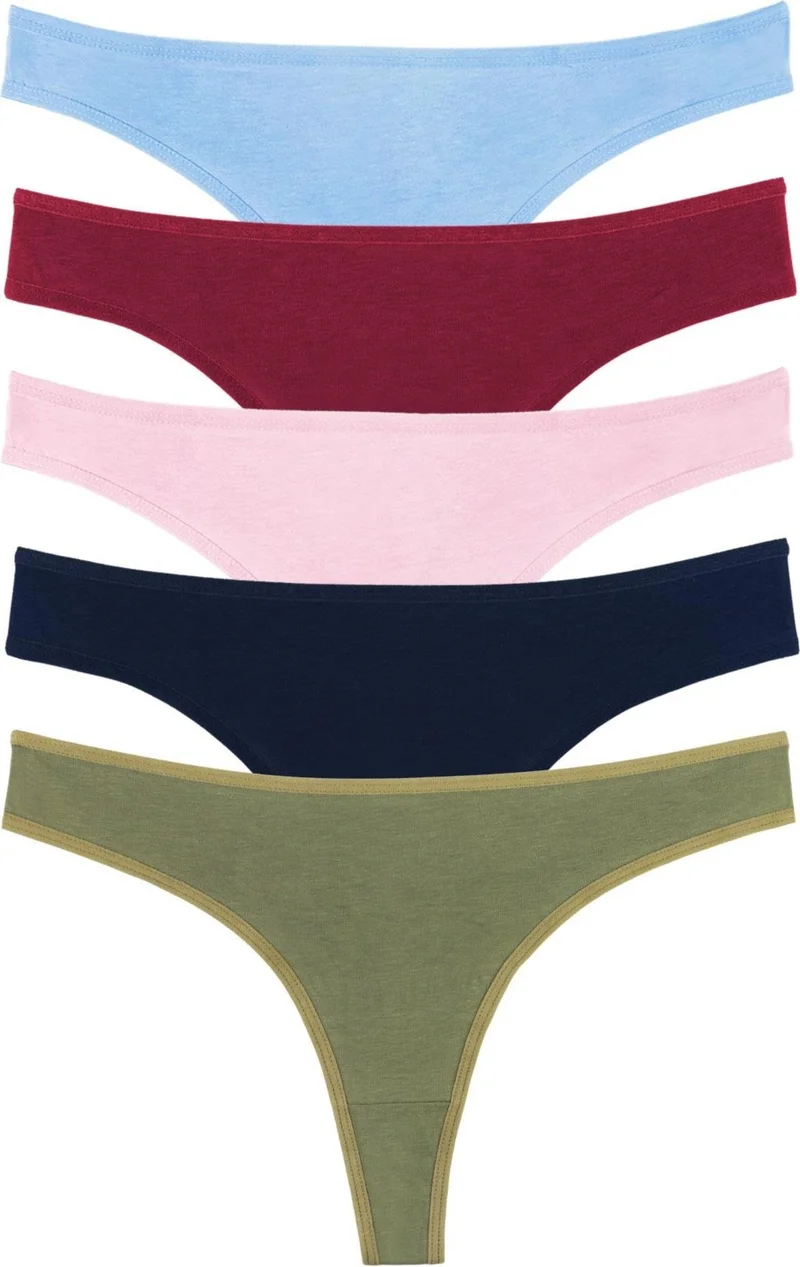 Sensu Women's Cotton Thong Mixed Colors 5-Piece Panties Set - KTS3047