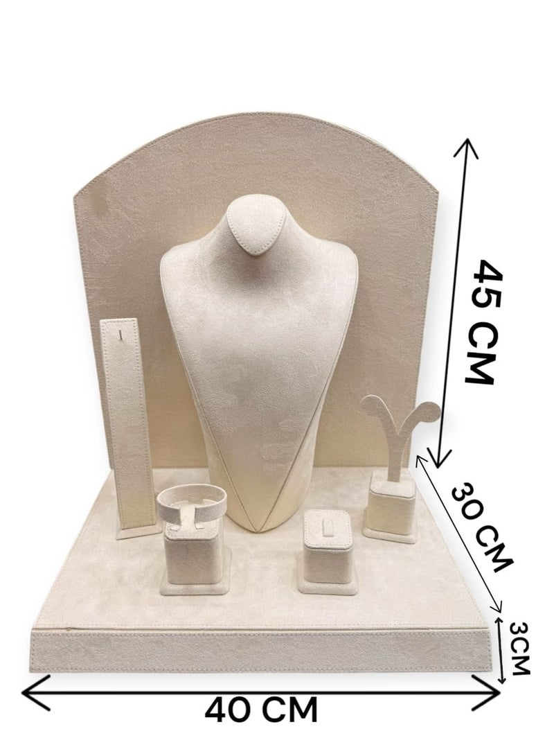 Al Seraj Luxury Cream Suede Jewellery Display Set for Shops & Exhibitions, 5-Piece Organizer for Necklace, Bracelet, Bangle, Ring & Earrings - Image 2