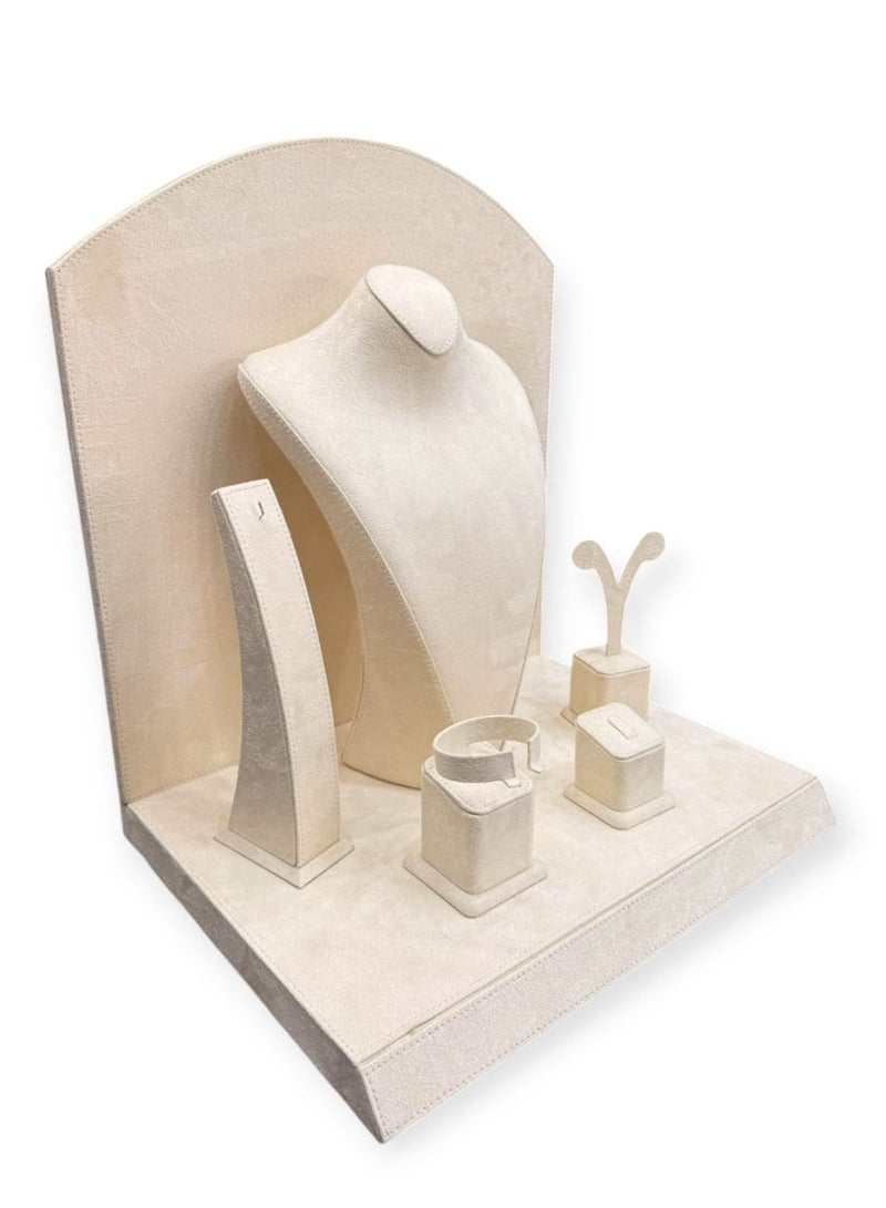 Al Seraj Luxury Cream Suede Jewellery Display Set for Shops & Exhibitions, 5-Piece Organizer for Necklace, Bracelet, Bangle, Ring & Earrings - Image 3