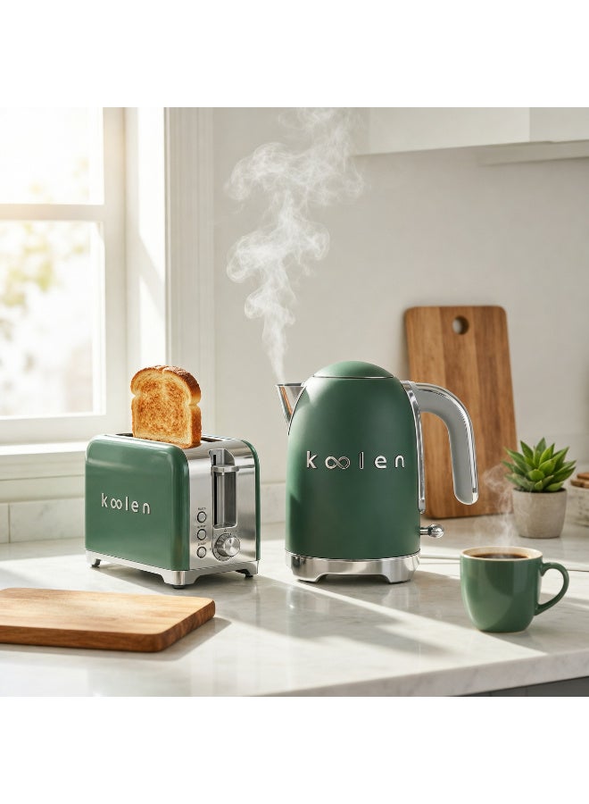 KOOLEN 2-Slice Toaster Set - 930W with Stainless Steel Electric Kettle - 2200W - 1.7L - 800104018-1 930 W 800104018-1 Green - Image 2
