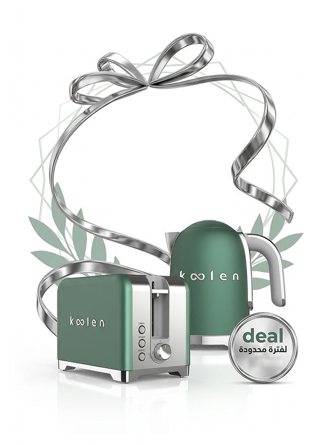 KOOLEN 2-Slice Toaster Set - 930W with Stainless Steel Electric Kettle - 2200W - 1.7L - 800104018-1 930 W 800104018-1 Green - Image 3