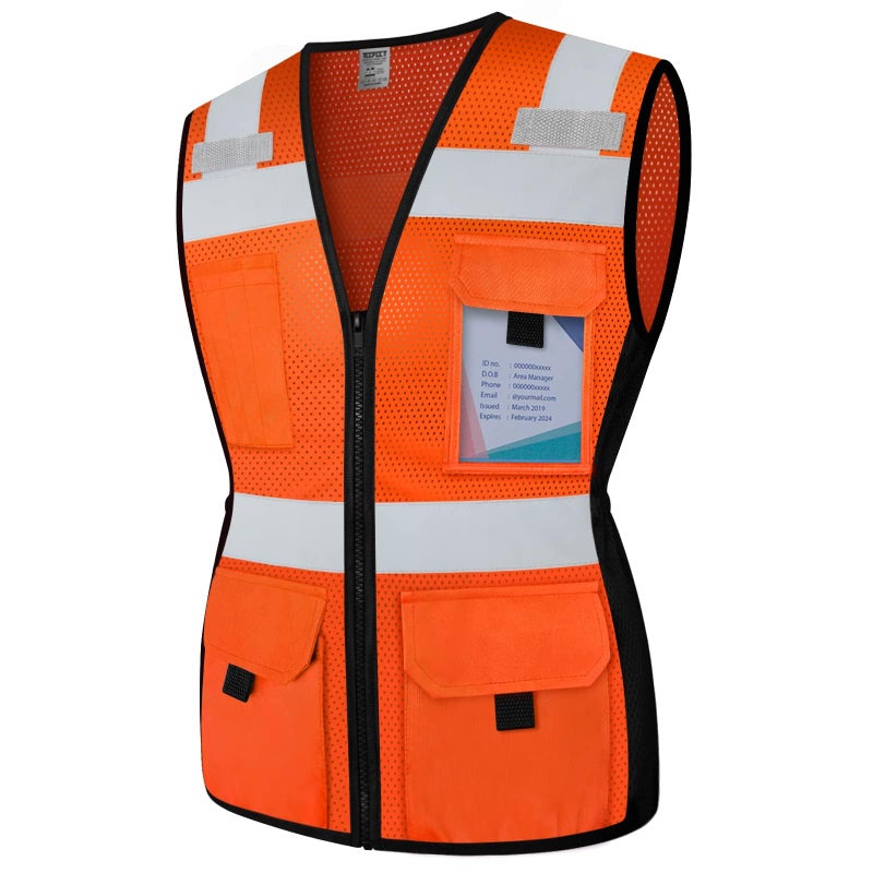 TCCFCCT Safety Vest for Women 11 Pockets Mesh Reflective Vest with Zipper, High Visibility Neon Construction Work Vest for Lady Workers/Surveyors/Drivers, Snug-Fit & Durable, ANSI Compliant, Orange M - Image 1