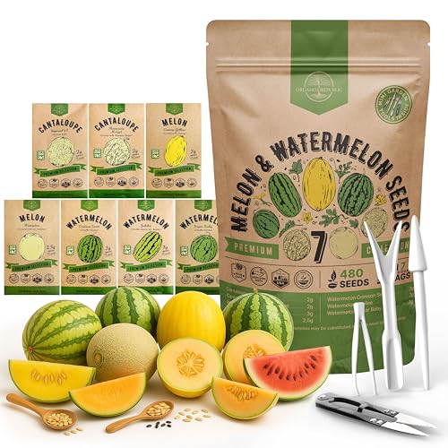 Organo Republic 7 Melon & Watermelon Seeds Variety Pack 480+ Non-GMO Heirloom Fruit Seeds for Planting Fruits in Individual Seed Packets, Home Garden Seeds for Hydroponic, Indoor & Outdoors Gardening - Image 1