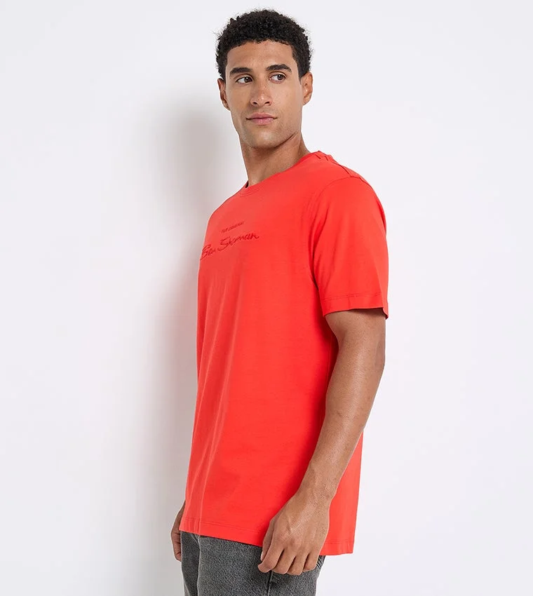 بين شيرمان Ben Sherman Men's Crew Neck Short Sleeve Embroidered T-Shirt