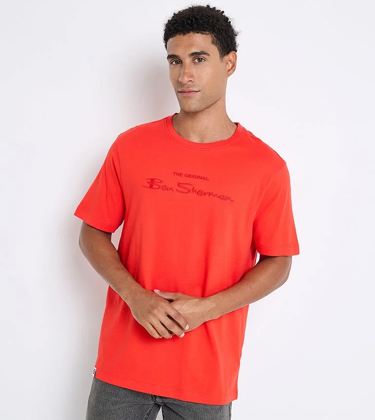 بين شيرمان Ben Sherman Men's Crew Neck Short Sleeve Embroidered T-Shirt
