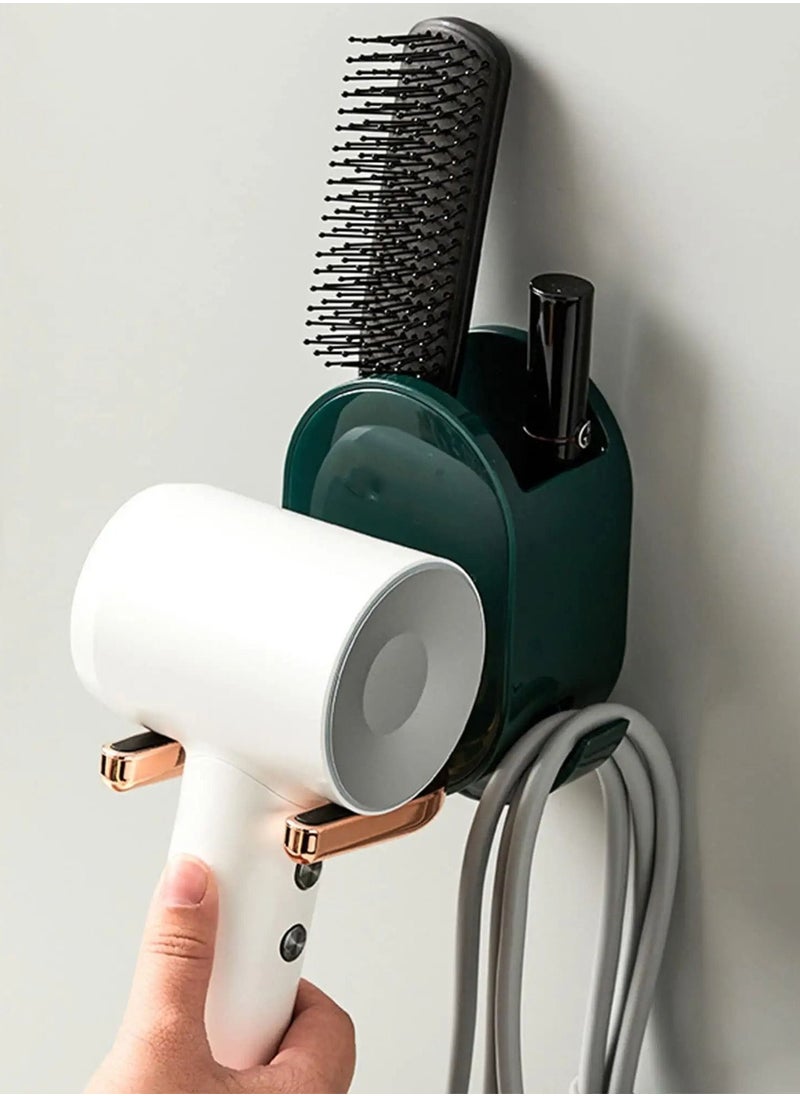 KASTWAVE Wall Mounted Hair Dryer Holder,Hair Dryer Rack Plastic Hair Care Tools Holder Blow Dryer Organizer Hair Dryer Stand Holder Hands Free, Suitable for Bathroom Storage Organizer （Green）  - Image 1