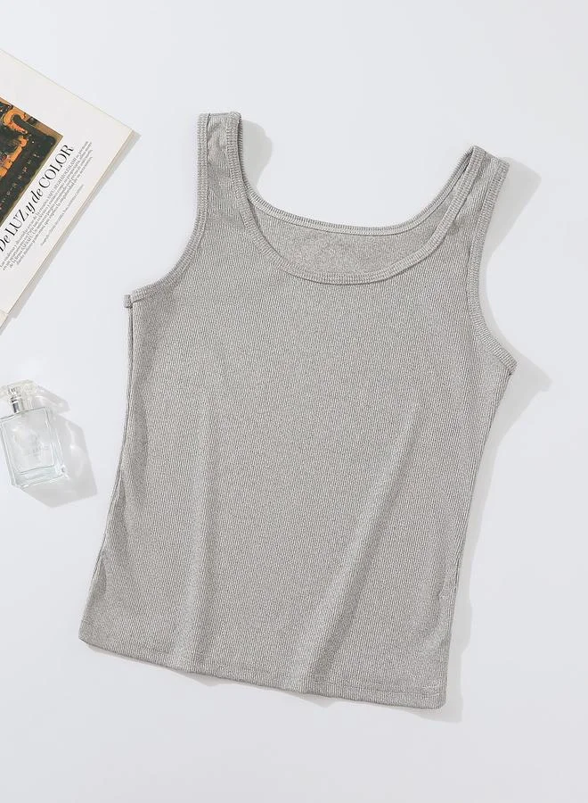 Take Two Grey Ribbed Tank Top