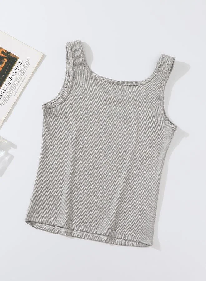 Take Two Grey Ribbed Tank Top