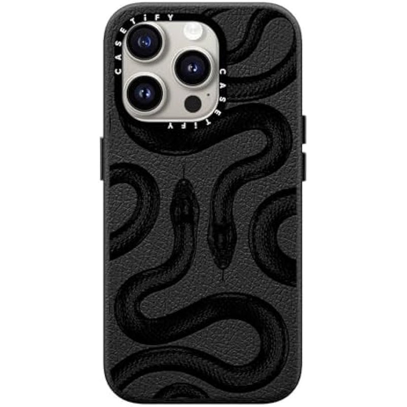 Casetify Pebbled iPhone 15 Pro Case 【Textured / 4.9ft Drop Protection/Compatible with Magsafe】 - Animal Prints - Black Kingsnake - Jet Black - Image 1