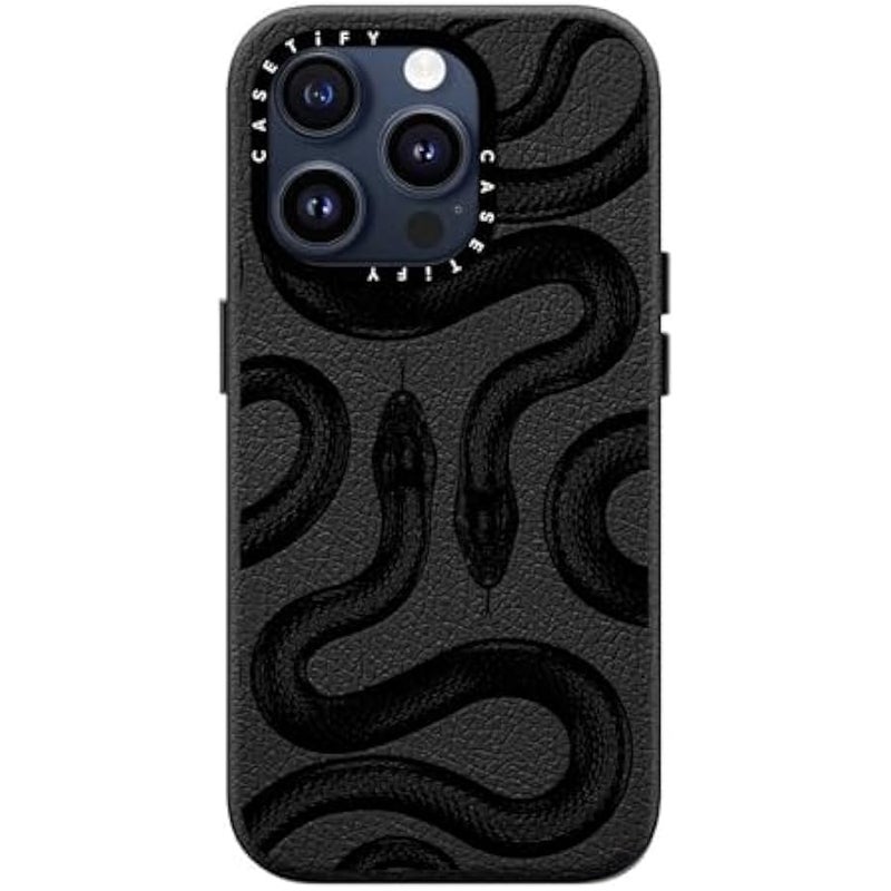 Casetify Pebbled iPhone 15 Pro Case 【Textured / 4.9ft Drop Protection/Compatible with Magsafe】 - Animal Prints - Black Kingsnake - Jet Black - Image 2