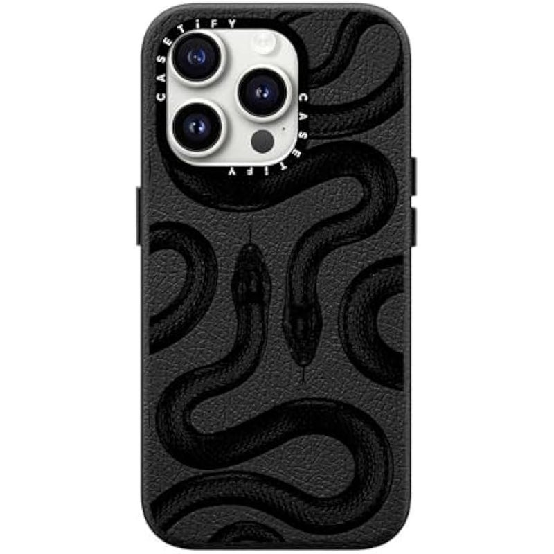 Casetify Pebbled iPhone 15 Pro Case 【Textured / 4.9ft Drop Protection/Compatible with Magsafe】 - Animal Prints - Black Kingsnake - Jet Black - Image 3