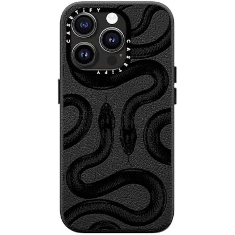 Casetify Pebbled iPhone 15 Pro Case 【Textured / 4.9ft Drop Protection/Compatible with Magsafe】 - Animal Prints - Black Kingsnake - Jet Black - Image 4