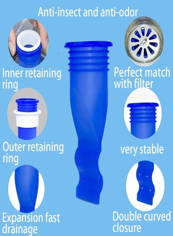 Potency 2-Pieces Drain Backflow Preventer, One Way Valve, Adjustable Silicone Sink Floor Drain Trap for Pipes Tubes in Toilet Bathroom Kitchen (Blue) - Image 2