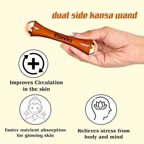 Flavoma Traditional Ayurvedic [Slimmest] Dual Side Kansa Wand Massage Tool | Teak Wooden Handle With Both Side Bronze Metal Dome, Natural Brown | Massage for Back, Neck, Shoulders & Legs - Image 3
