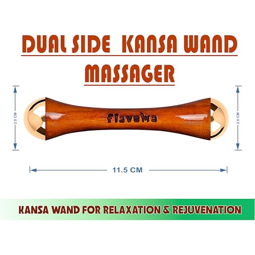 Flavoma Traditional Ayurvedic [Slimmest] Dual Side Kansa Wand Massage Tool | Teak Wooden Handle With Both Side Bronze Metal Dome, Natural Brown | Massage for Back, Neck, Shoulders & Legs - Image 2