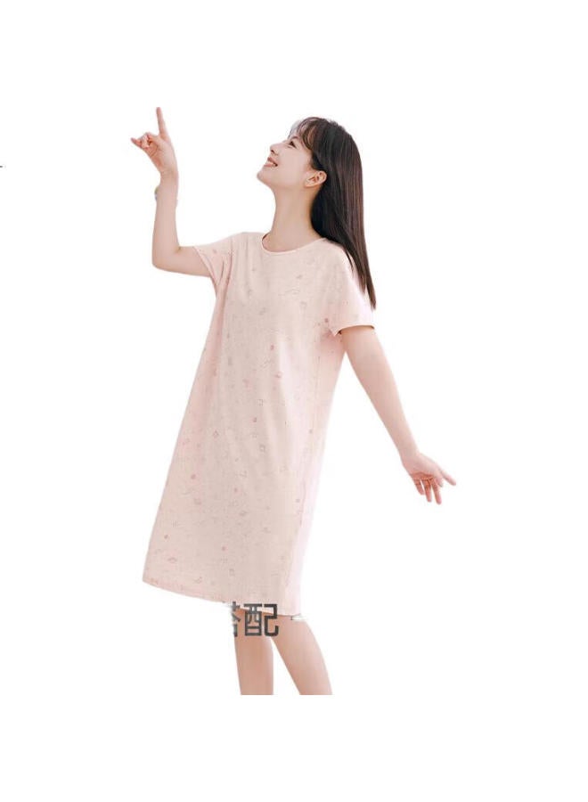THREEGUN 100% Cotton Printed Sweet Sleep Dress Women Round Neck Loose Covering Meat Absorbent Breathable Women'S Home Dress - Image 3