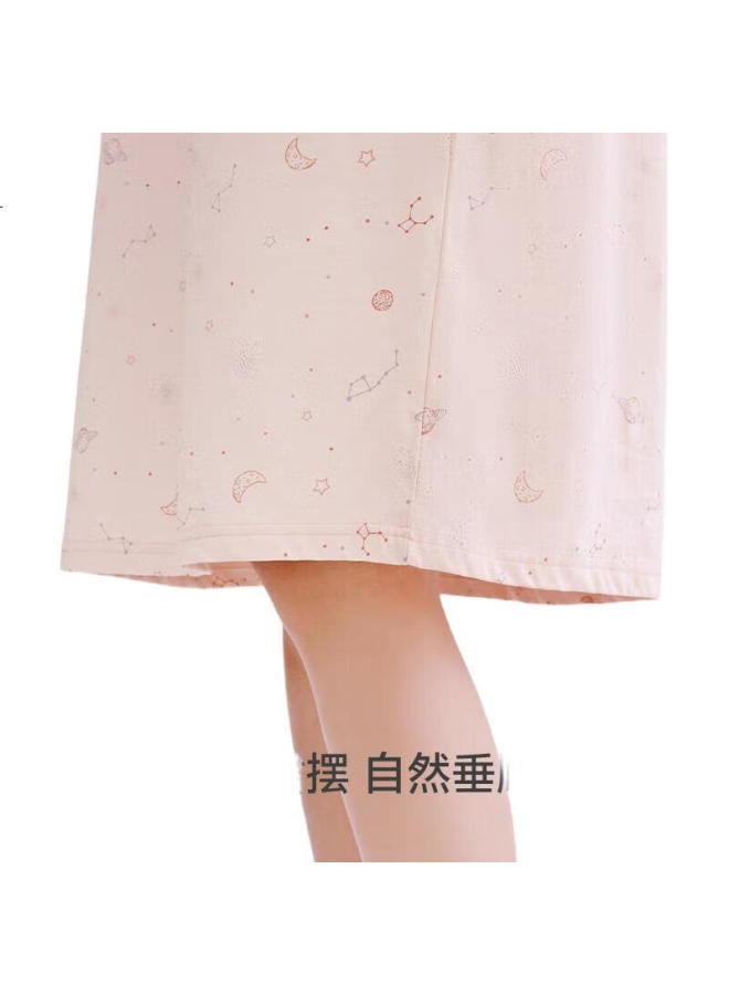THREEGUN 100% Cotton Printed Sweet Sleep Dress Women Round Neck Loose Covering Meat Absorbent Breathable Women'S Home Dress - Image 2