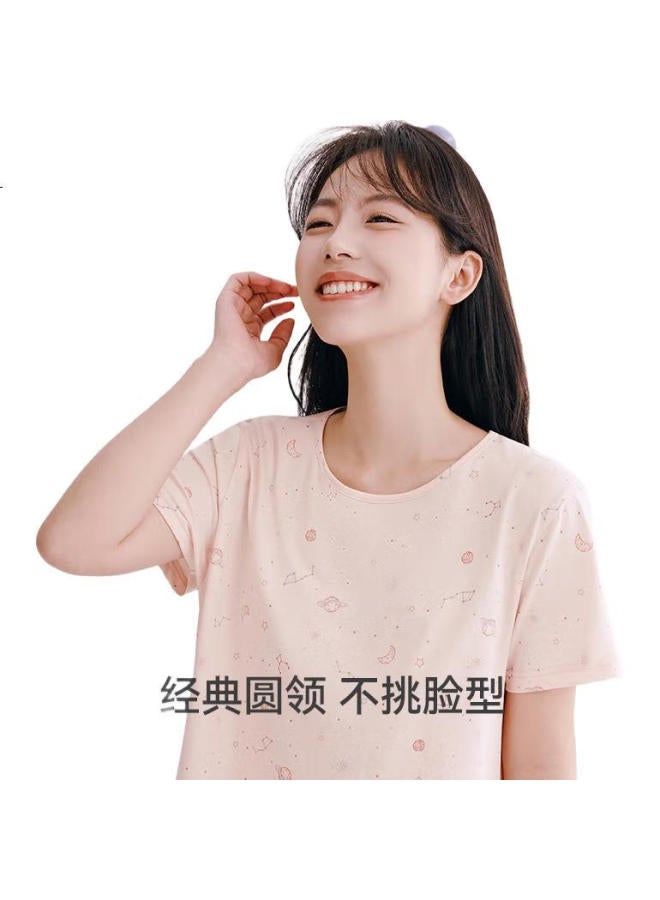 THREEGUN 100% Cotton Printed Sweet Sleep Dress Women Round Neck Loose Covering Meat Absorbent Breathable Women'S Home Dress - Image 1