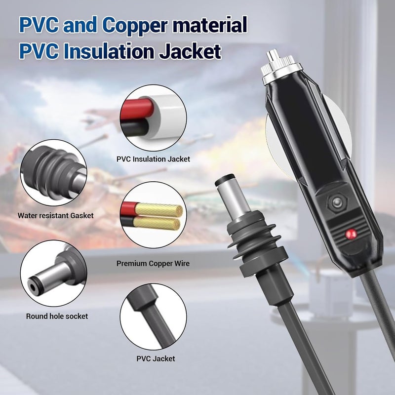 كابل طاقة DC صغير، كابل بقطر 18AWG، كابل شحن سيارات DC مقاوم للماء (IP68)، كابل طاقة للشاحنات والحافلات والسفن (طول 5 أمتار/16.4 قدم) - Image 3