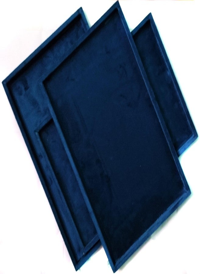 Beadsncraft Jewellery Display Organizer Tray Blue Velvet Beading Tray, 12X8 Inch (3 Pcs Set) - Image 3