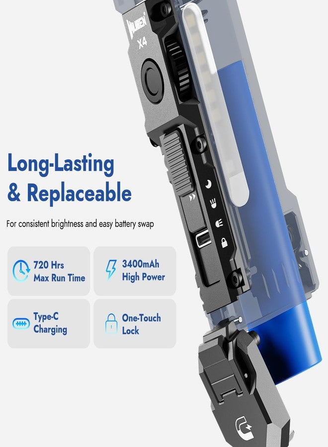 WUBEN X4 EDC Rechargeable Flashlight with RGB Light 1500 Lumens Mini Multifunctional Flashlight with Tactical Switch&Magnetic, IP68 Pocket Clip USB C Flat Flashlight for Camping, Checking, Emergencies - Image 5