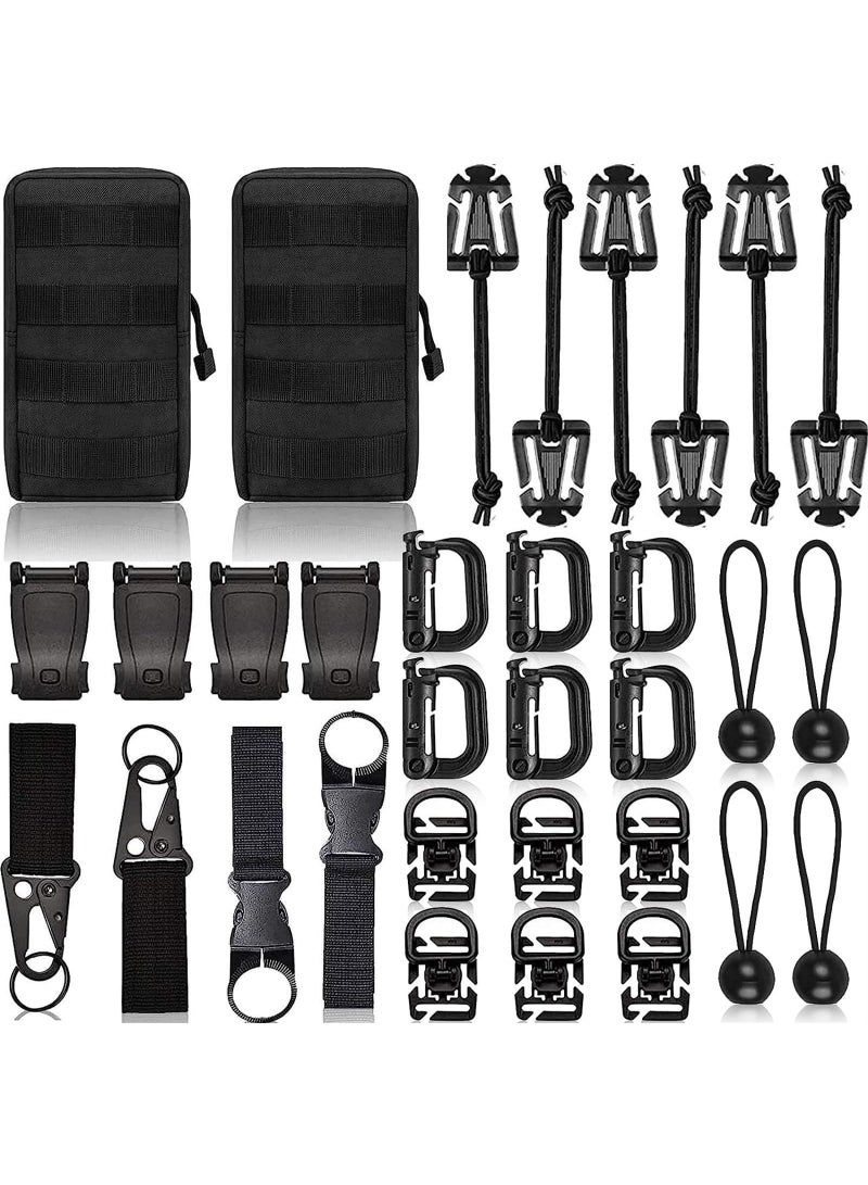 مجموعة ملحقات حقيبة الظهر Molle المكونة من 32 قطعة من 28 ملحقًا، وحلقة على شكل حرف D ومشبك قفل Grimloc وحزام Web Dominator وأوتار مرنة - Image 1