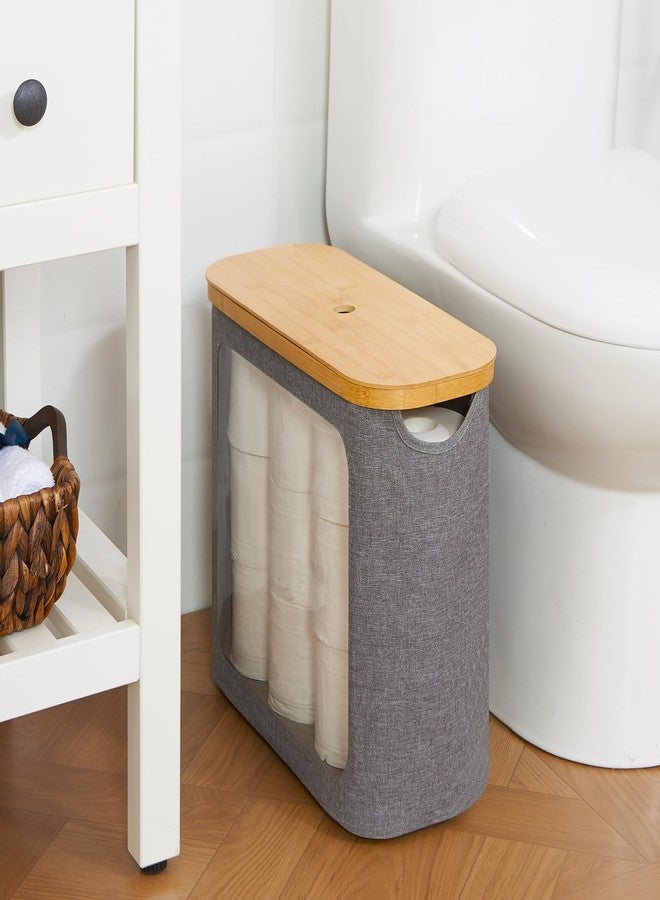 ROSOS Toilet Paper Basket, Toilet Paper Storage with Lid for 12 Rolls, Bathroom Storage Organizer with Bamboo Lid, Grey - Image 5
