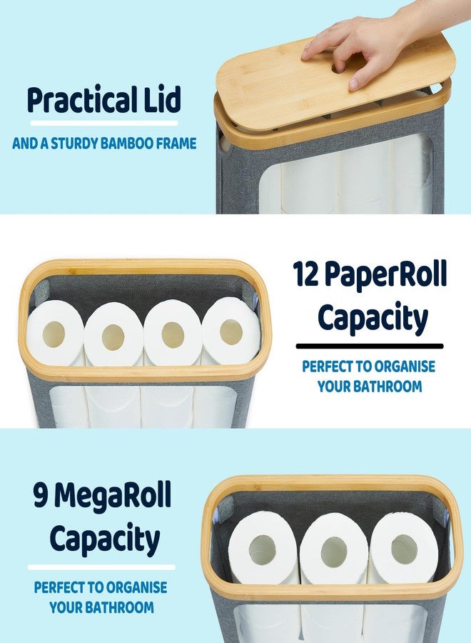 ROSOS Toilet Paper Basket, Toilet Paper Storage with Lid for 12 Rolls, Bathroom Storage Organizer with Bamboo Lid, Grey - Image 2
