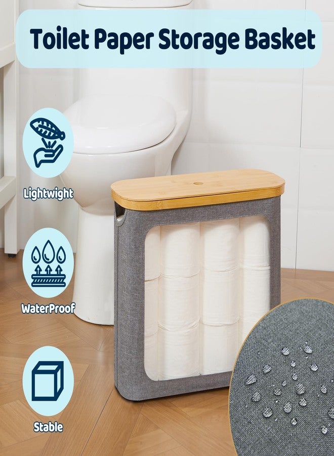 ROSOS Toilet Paper Basket, Toilet Paper Storage with Lid for 12 Rolls, Bathroom Storage Organizer with Bamboo Lid, Grey - Image 4