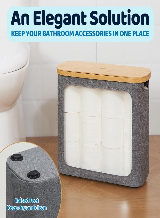 ROSOS Toilet Paper Basket, Toilet Paper Storage with Lid for 12 Rolls, Bathroom Storage Organizer with Bamboo Lid, Grey - Image 3