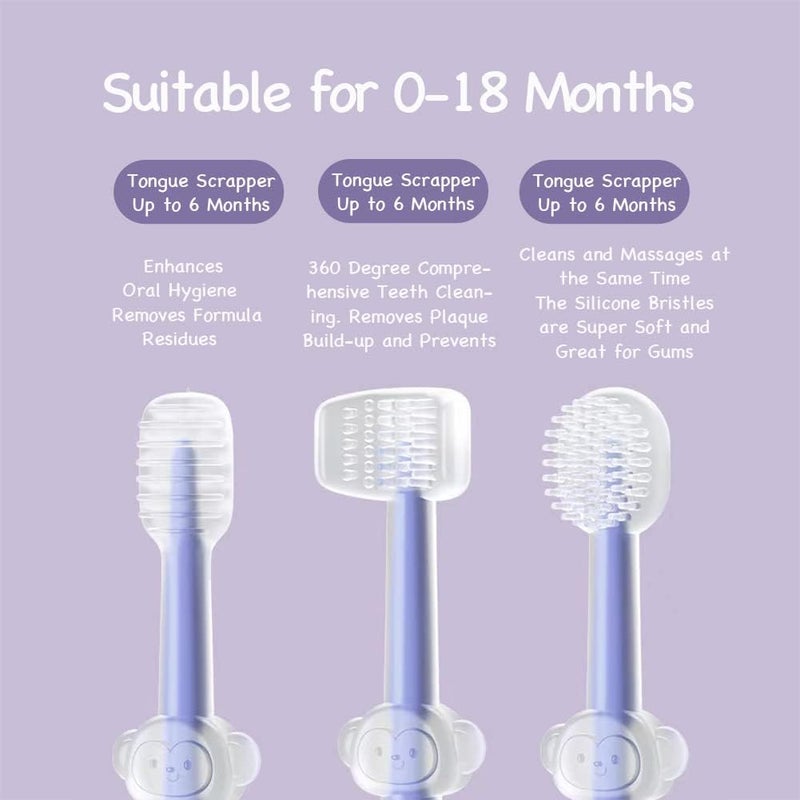 PandaEar 3 Pack Silicone Toddler Toothbrushes 0 to 18 Months, Baby Tongue Cleaner + U-Shaped ToothScrubber + First Toothbrush Teething, Gum Oral Cleaner - Image 2