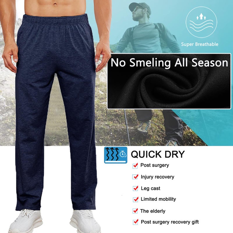Deyeek Men's Tear Away Pants 2 Side Snap Open Bottom Sweatpants Loose Fit Casual Post Surgery Pants with Pockets Navy Blue - Image 4