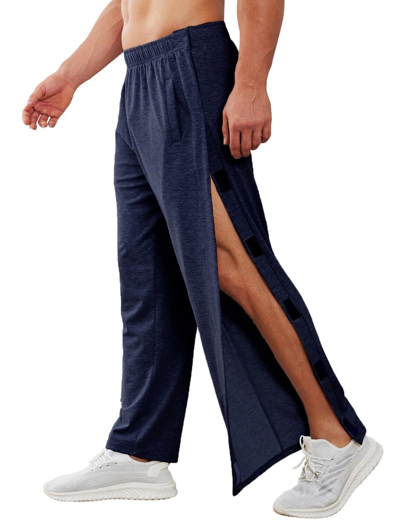 Deyeek Men's Tear Away Pants 2 Side Snap Open Bottom Sweatpants Loose Fit Casual Post Surgery Pants with Pockets Navy Blue - Image 1