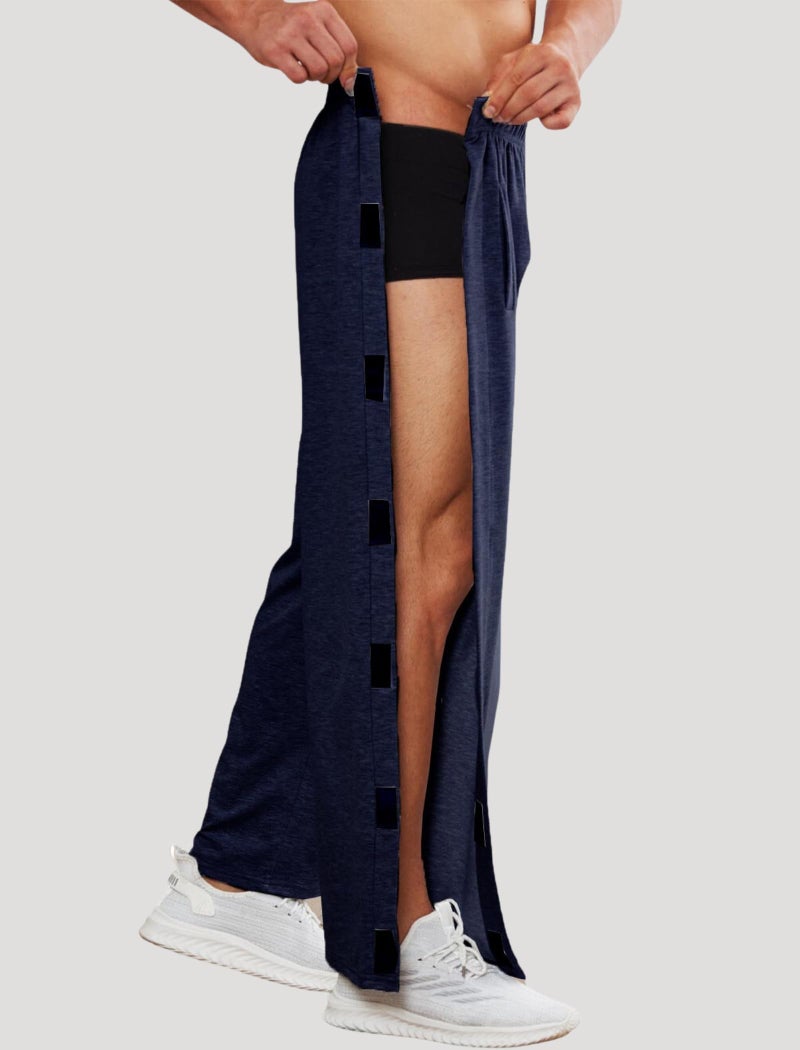 Deyeek Men's Tear Away Pants 2 Side Snap Open Bottom Sweatpants Loose Fit Casual Post Surgery Pants with Pockets Navy Blue - Image 2