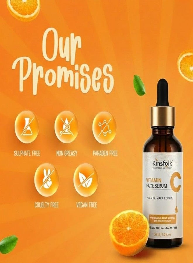Kinsfolk سيروم كينزفولك بفيتامين سي 30 مل لتفتيح البشرة - طبيعي 100%، يُصحح البقع الداكنة، يُقلل التصبغات، يُضفي إشراقة ونضارة على البشرة - عبوة من قطعتين - Image 5