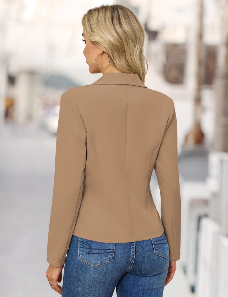 FOLUNSI Women's Business Casual Cropped Blazer Lapel Collar Long Sleeve Work Office Suit Jacket with Fully Lined Dark Khaki, Small - Image 5