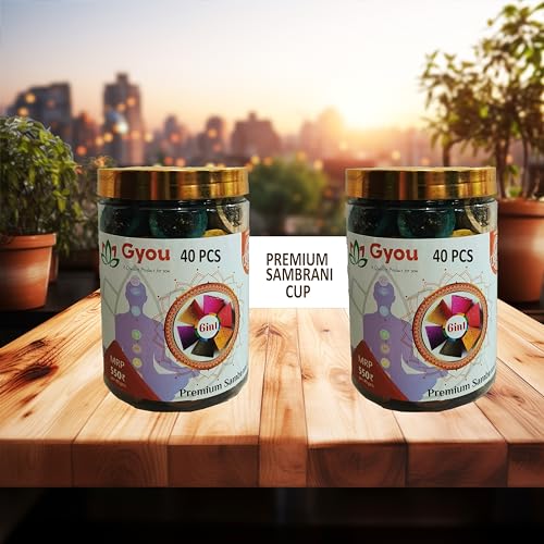 GYOU Sambrani Havan Dhoop Cup for Pooja with Rose, Sandal(Chandan), Mogra, Kasturi, Loban and Guggal (40 Cups each Jar, 2 Jar) for Home, Office, Yoga, Prayer, Festival, Meditation and Spiritual Events - Image 1