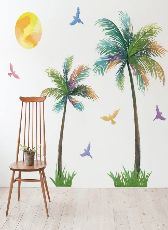 Runtoo Large Palm Tree Wall Decals Colorful Birds Tropical Plant Wall Art Stickers for Living Room Bedroom Nursery Wall Decor - Image 4