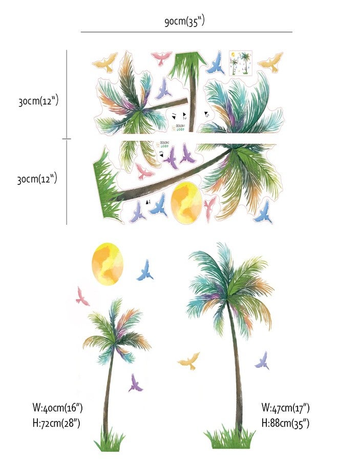 Runtoo Large Palm Tree Wall Decals Colorful Birds Tropical Plant Wall Art Stickers for Living Room Bedroom Nursery Wall Decor - Image 3