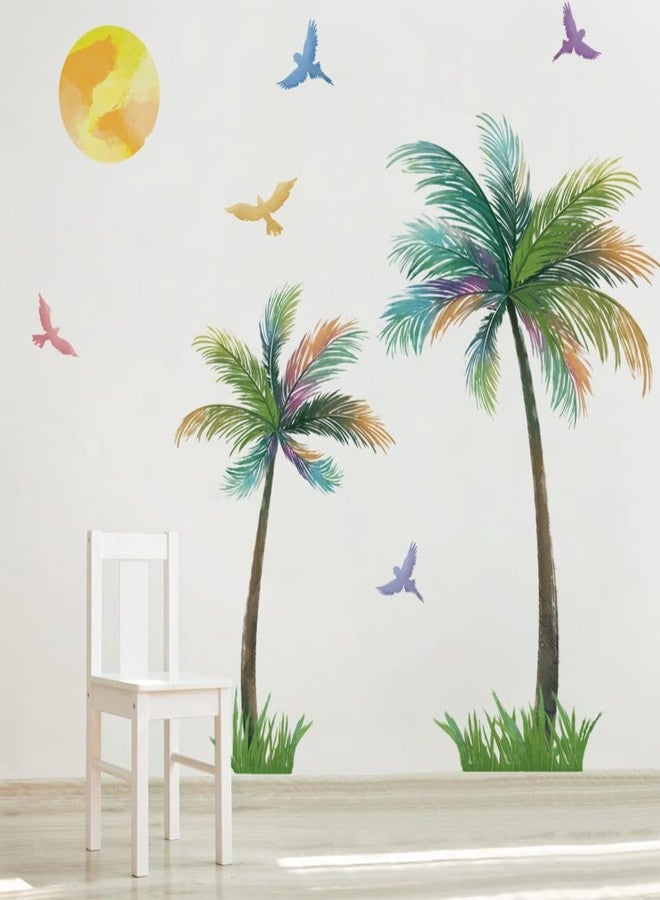 Runtoo Large Palm Tree Wall Decals Colorful Birds Tropical Plant Wall Art Stickers for Living Room Bedroom Nursery Wall Decor - Image 5