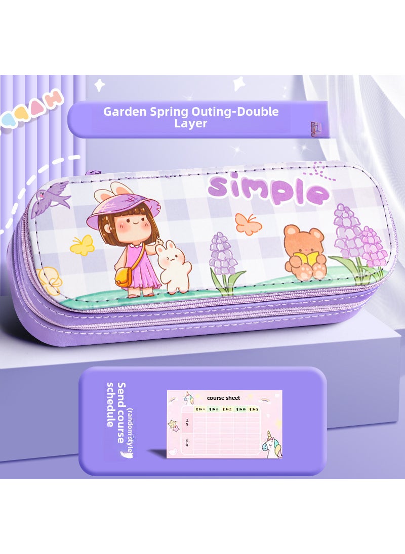 Generic - Double-Layer Pencil Case High Capacity CuteGarden spring outing [send class schedule]] Garden spring outing [send class schedule]] - Image 1