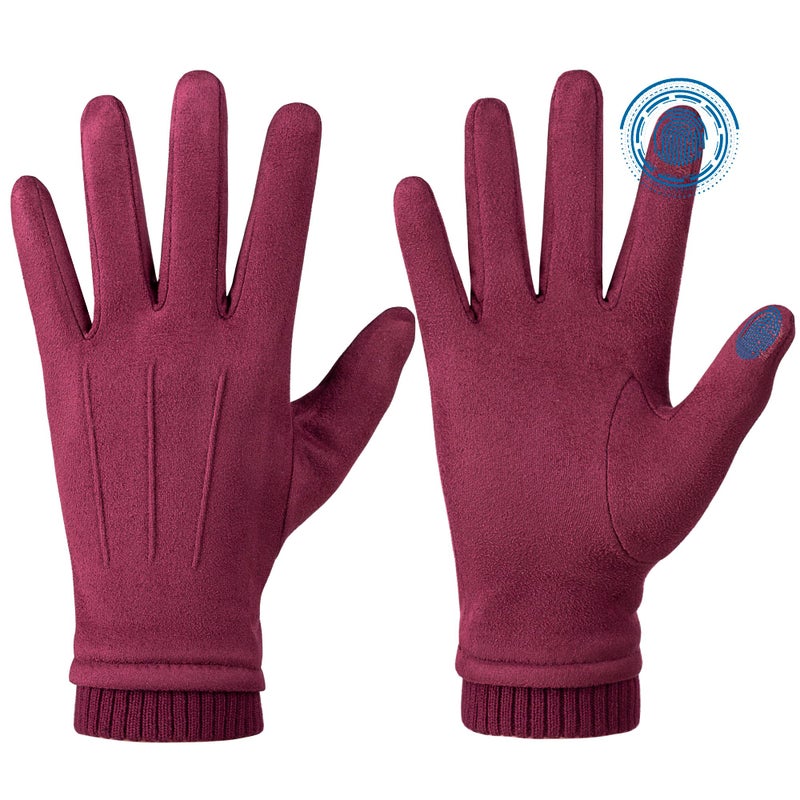 Kebesu Womens Winter Suede Gloves With Touchscreen Texting Finger Wool Lined Windproof Warm Fashion Dress Gloves - Image 2