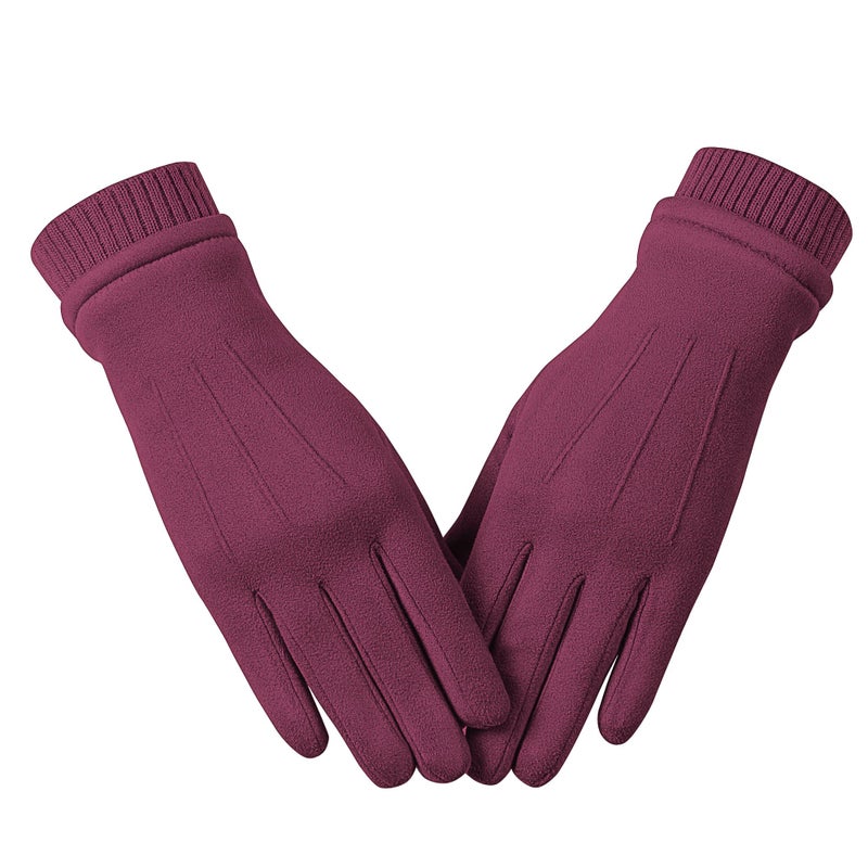 Kebesu Womens Winter Suede Gloves With Touchscreen Texting Finger Wool Lined Windproof Warm Fashion Dress Gloves - Image 1