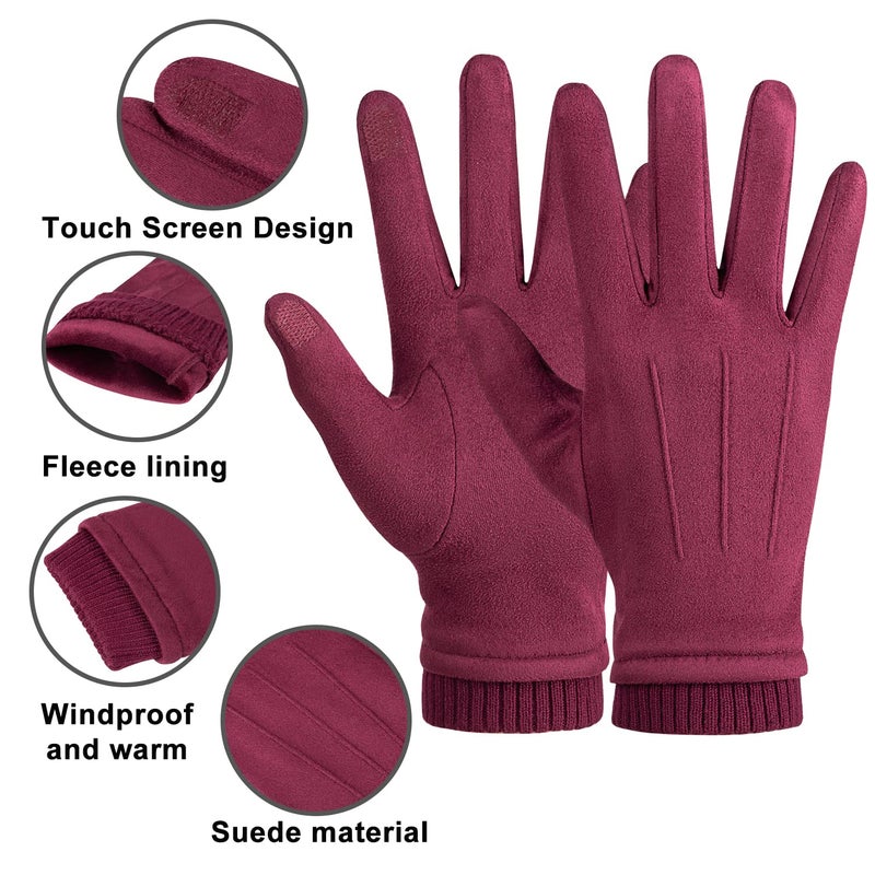 Kebesu Womens Winter Suede Gloves With Touchscreen Texting Finger Wool Lined Windproof Warm Fashion Dress Gloves - Image 4