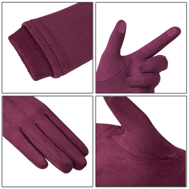 Kebesu Womens Winter Suede Gloves With Touchscreen Texting Finger Wool Lined Windproof Warm Fashion Dress Gloves - Image 3