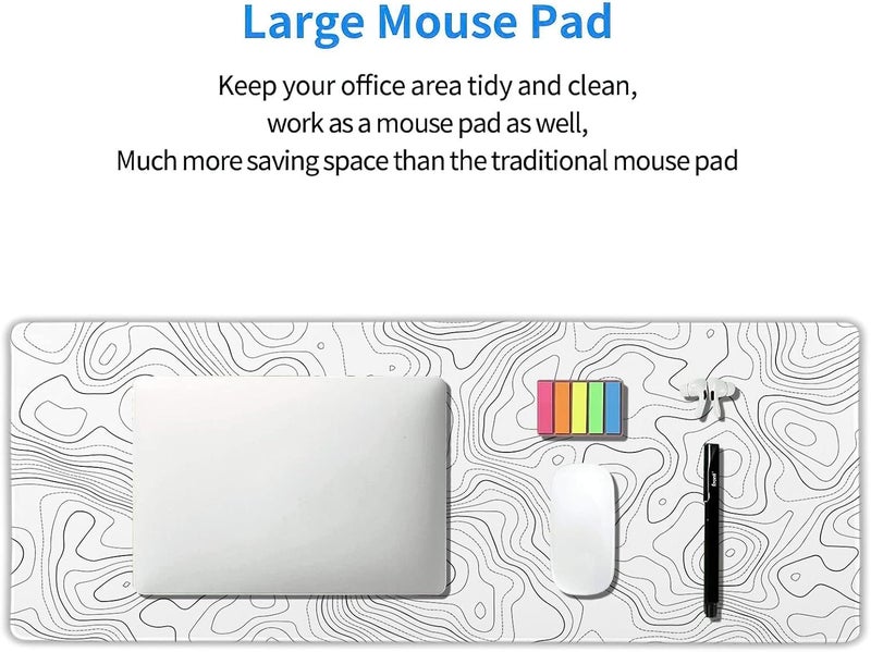 aportt Topographic Map Large Mouse Pad XL White Lines Contour Geographic Extended Desk Mat Big 80X30 CM Non-Slip Rubber Base Stitched Edge Long Mousepad,31.5×11.8 Inch - Image 5