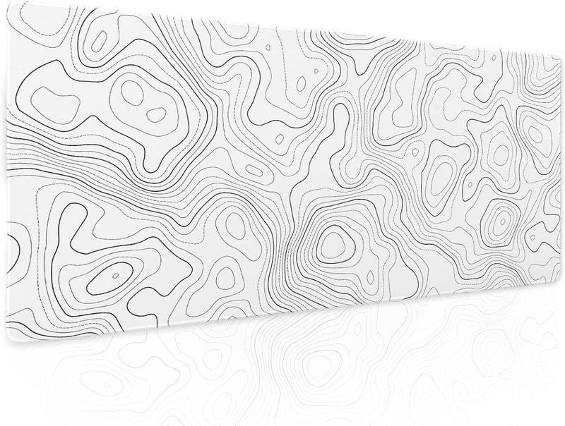 aportt Topographic Map Large Mouse Pad XL White Lines Contour Geographic Extended Desk Mat Big 80X30 CM Non-Slip Rubber Base Stitched Edge Long Mousepad,31.5×11.8 Inch - Image 1