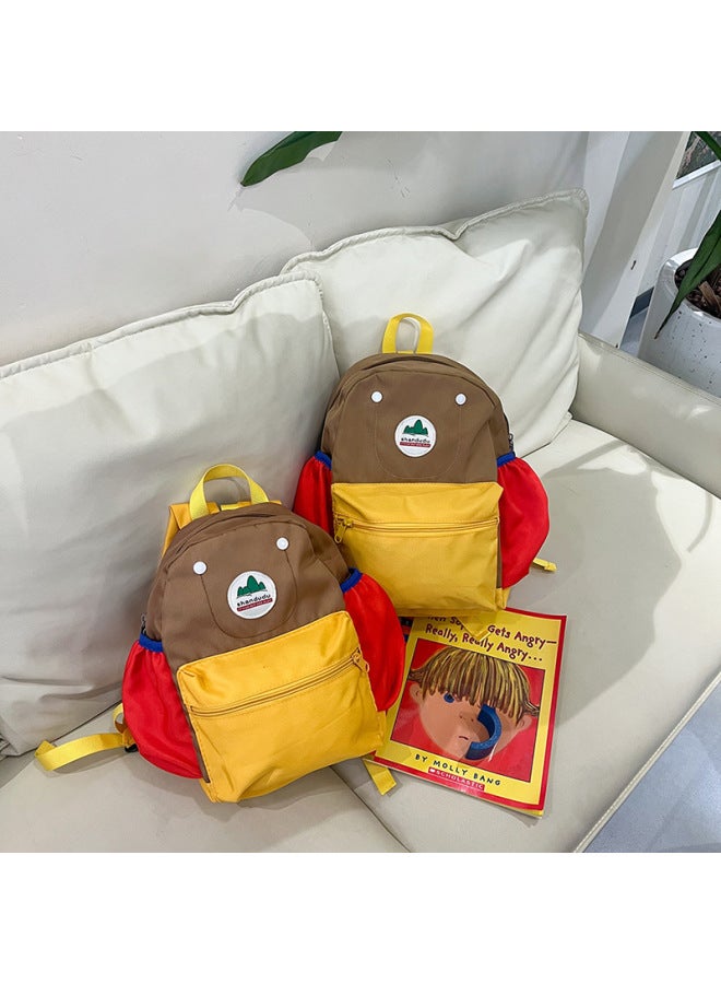 Children's Backpack Kindergarten Baby Cute Cartoon Embroidered Schoolbag Contrast Color Stitching Ridge Protection Wear-resistant Backpack-Color:Yellow Trumpet - Image 1